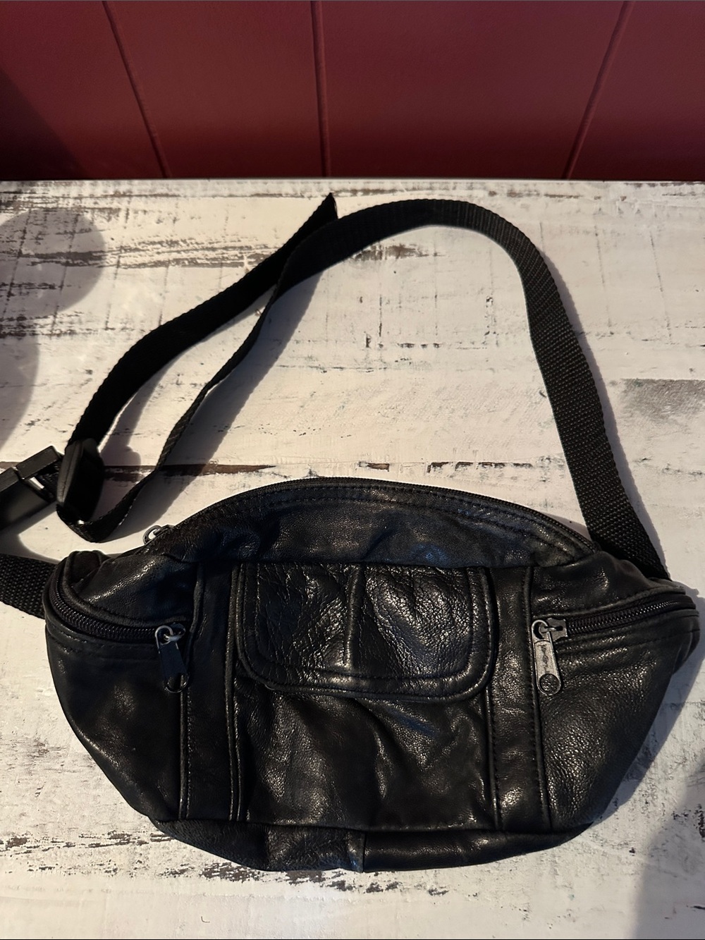 Black Leather Waist Bag / Fanny Pack